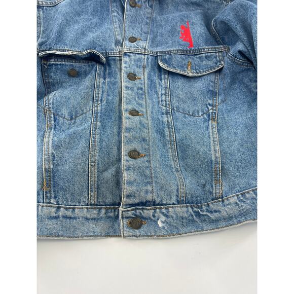 Vintage MBA Jean Jacket Mens Extra Large Light Blue Denim Y2K Band Saxophone - Picture 3 of 14